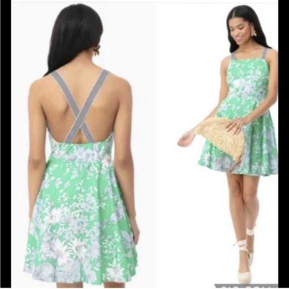 Tuckernuck Lila Apron Floral Green Summer Dress Large - Picture 1 of 9